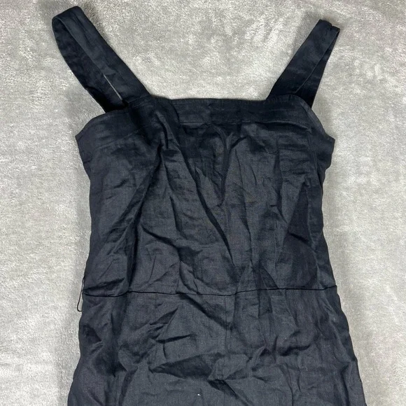 Quince Jumpsuit Womens Medium Black European Linen Square Neck Minimalist Sleek - Picture 6 of 13